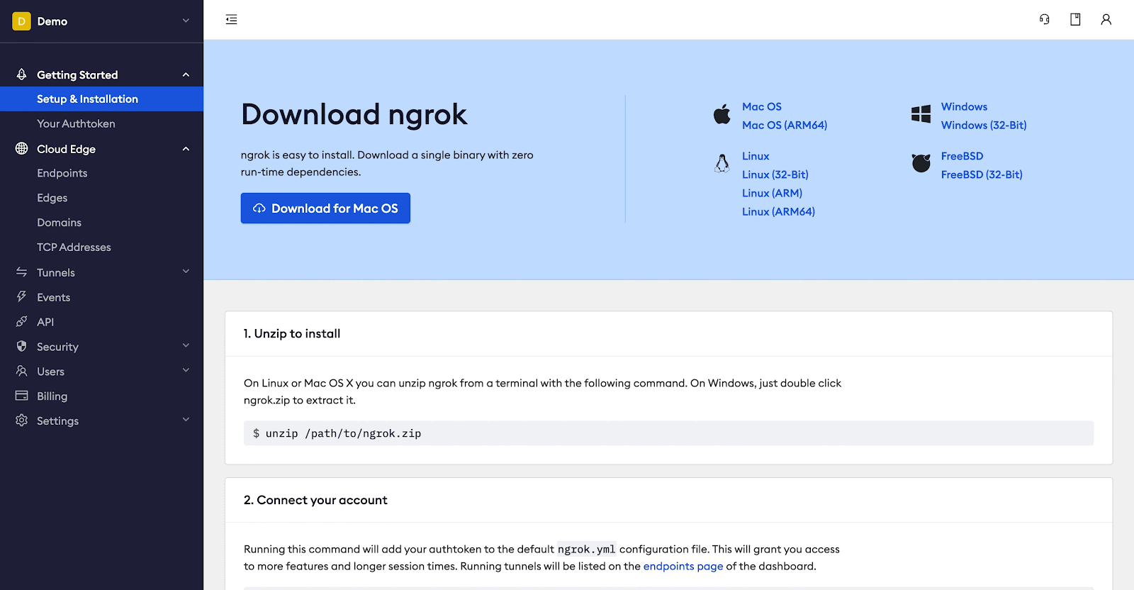 A gif demonstrating how to create an Edge within ngrok