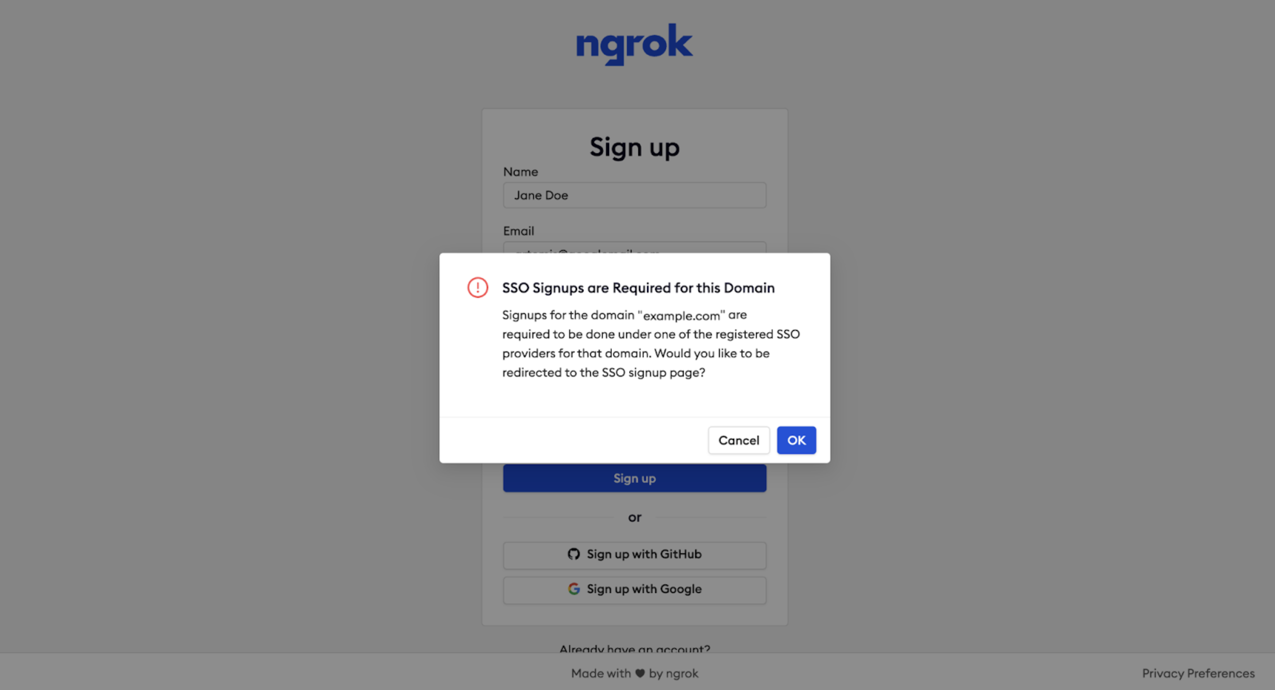 SSO authentication required notification