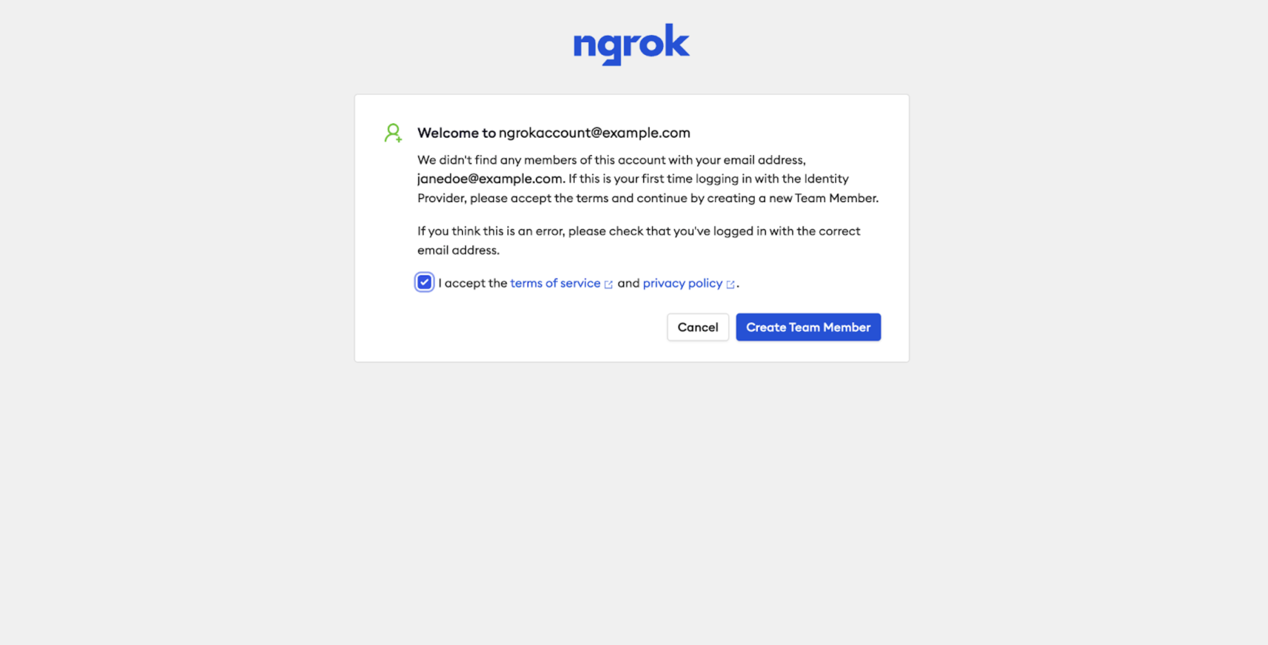 Account confirmation prompt